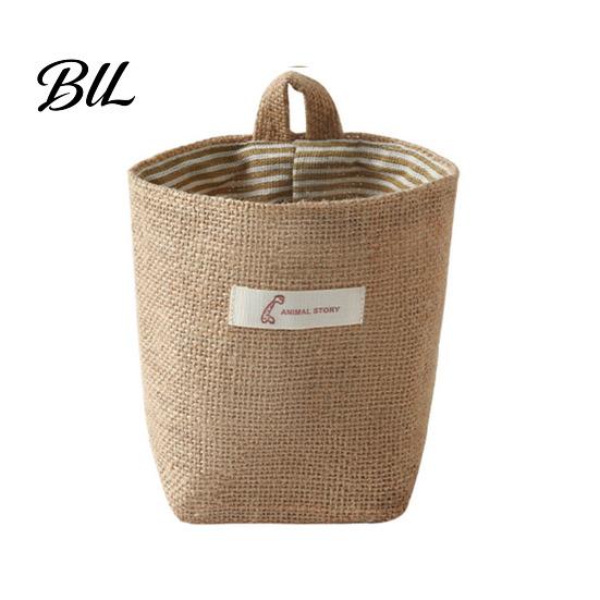 Bed Frame Storage Pocket Bag Cotton Linen Non-Woven Lightweight with Hanging Headboard Organizer Hole Wall Mounted Pouch for Bedside Frames D
