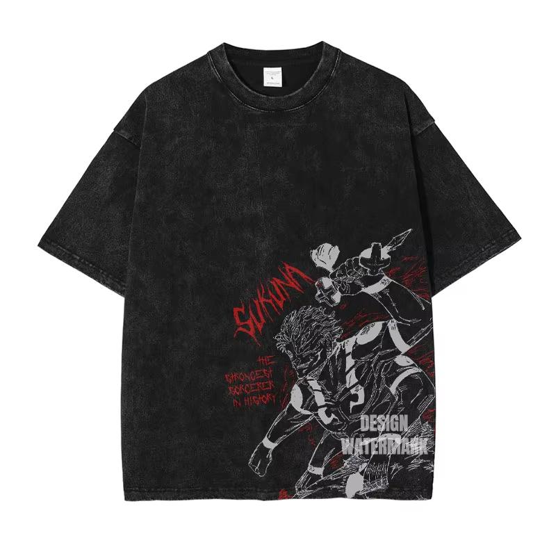 Gojo Satoru Anime Jujutsu Kaisen Herr Harajuku Vintage Bomull Tvättad T-shirt Streetwear Dam Kortärmad Unisex