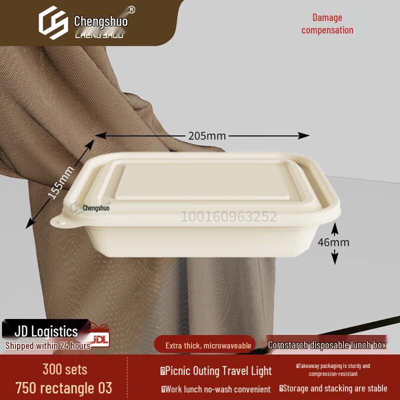 Biodegradable Corn Starch Takeaway Container 750ml, 300 Count