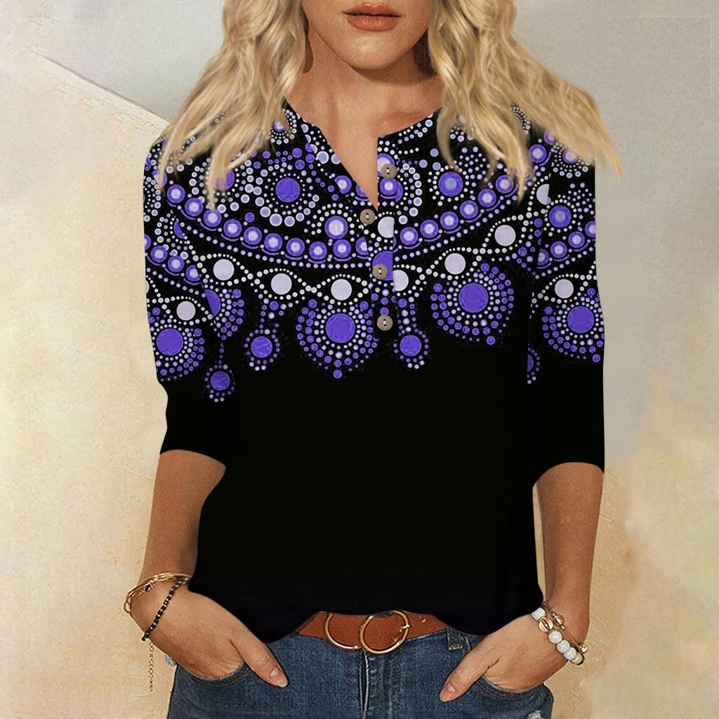3/4 Sleeve Shirts For Women Cute Print Graphic Tees Blouses Casual Plus Size Basic Tops Pullover