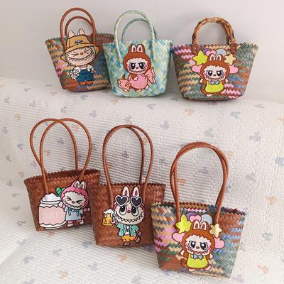Woven Basket Bag Shoulder Handbag Cute Cartoon Rattan Bag