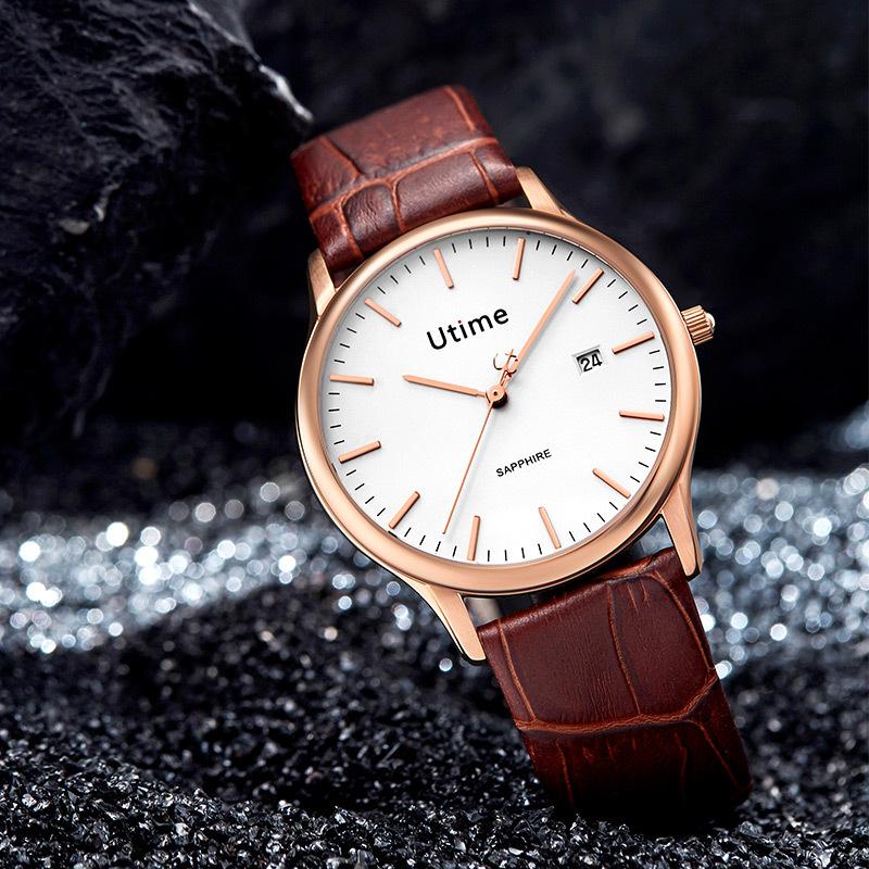 Utime High-End Leather Steel Case Men'S Watch Business Waterproof Belt Men'S Quartz Watch Men'S Watch