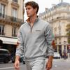 Men's Casual Oversized Solid-Color Outdoor Fleece-Lined Patchwork Zipper Stand-Up Collar Sweatshirt
