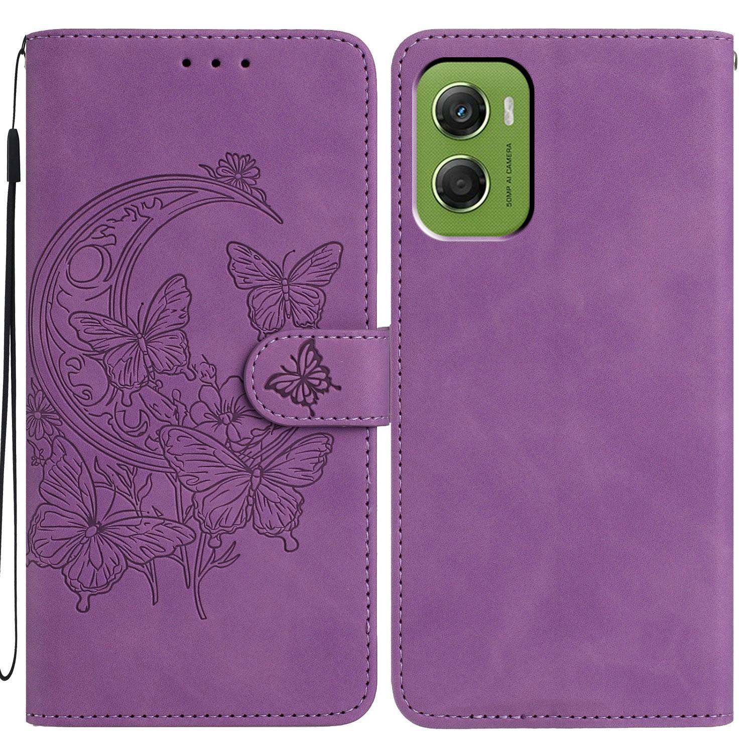 

For Motorola Moto G06 4G Case Butterfly Flower Imprinted PU Leather Wallet Stand Phone Cover