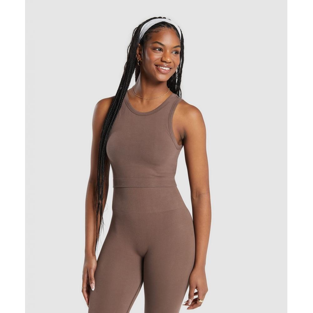 

GYMSHARK Ribbed Cotton Seamless Body Fit Tank Soft Brown B8A4Y NBZV