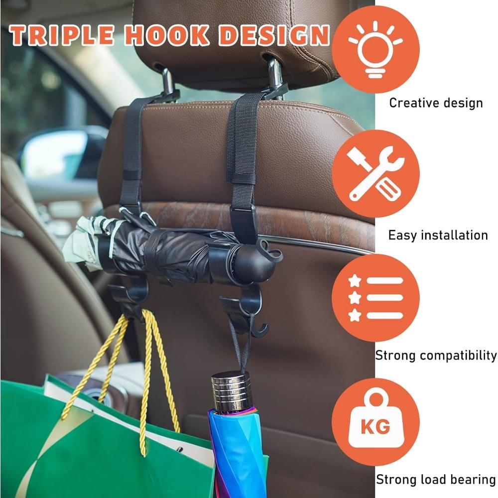 2er-Pack robuster 15 kg Auto-Kopfstützen-Haken-Organizer – universeller Mehrzweck-Aufbewahrungsbügel für Taschen, Regenschirme und Flaschen