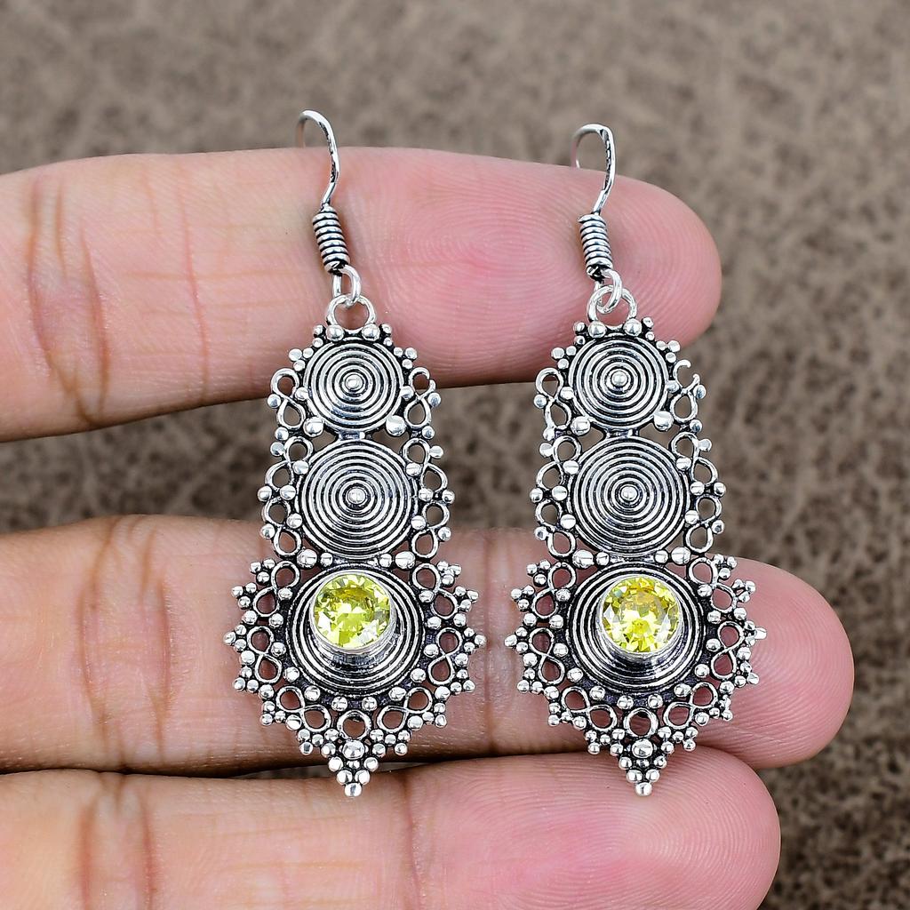 Citrine Gemstone Handmade 925 Sterling Silver Jewelry Earring 2.25" KKG-766