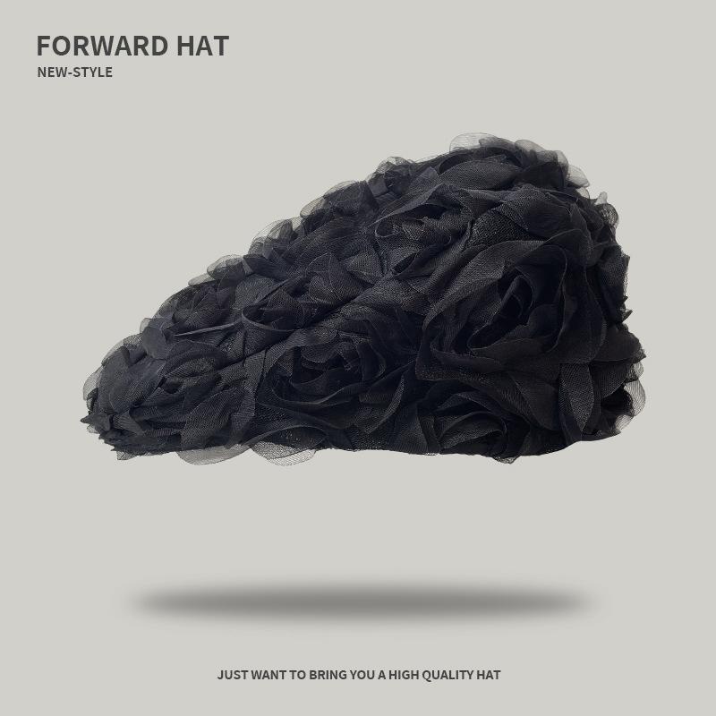 

Весенне-летняя нишевая высококлассная шляпа-федора с розой, женская, ретро, с вогнутым темпераментом, берет, шляпа художника M（56-58cm）