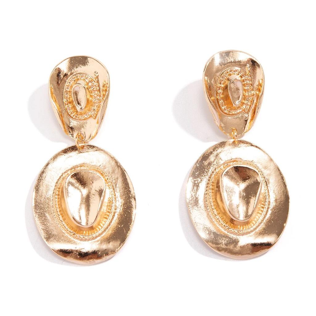Punk Vintage Cowboy Hat Pendant Earrings for Women Exaggerated Gold Color Big Dangle Earrings Y2K Party Jewelry Accessories New