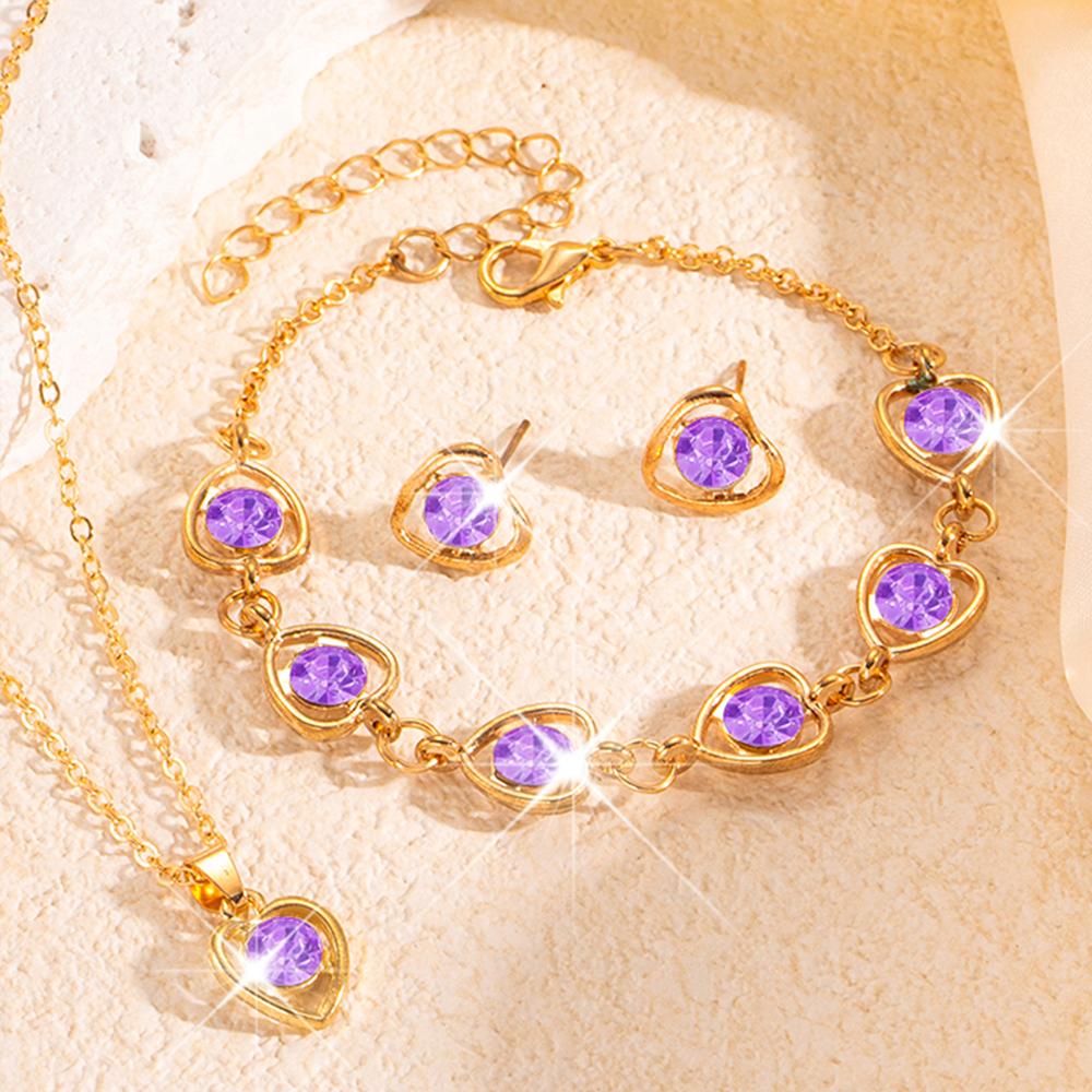 5pcs Women Zircon Set, Fashionable and Casual Heart Necklace, Bracelet, Ring, Earring Zircon Set, Suitable for Daily Wear, Gif