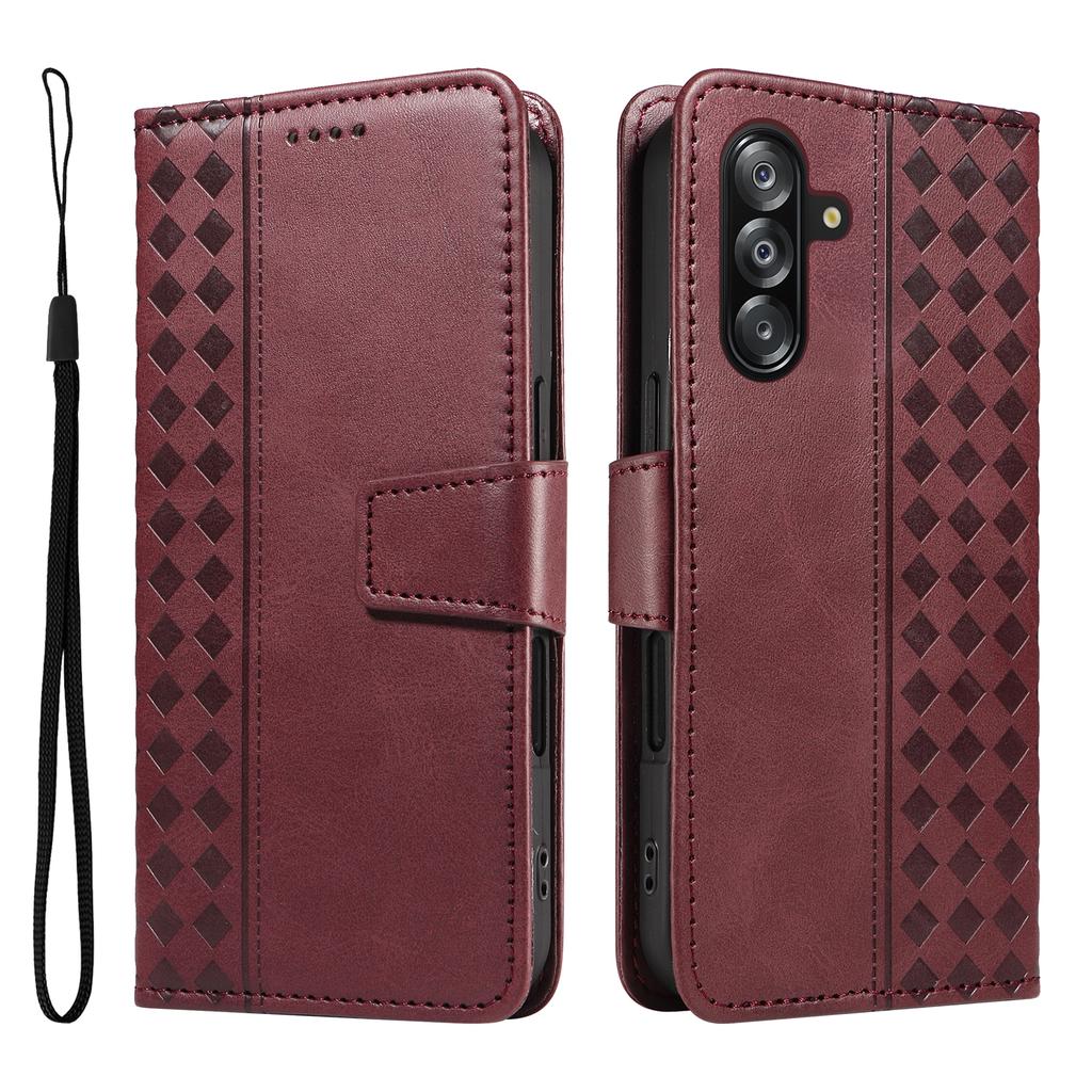 For Samsung Galaxy A16 5G/Galaxy A16 4G/Galaxy A26 5G Leather Case Wallet Stand Grids Imprinted Phone Cover with Strap