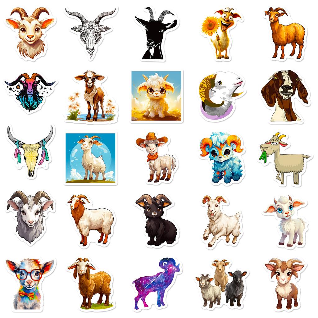 50 Stickers Goat Animal Stickers New Product Personalized DIY Water Cup Decoration Stickers Repeatedly Stickers Waterproof