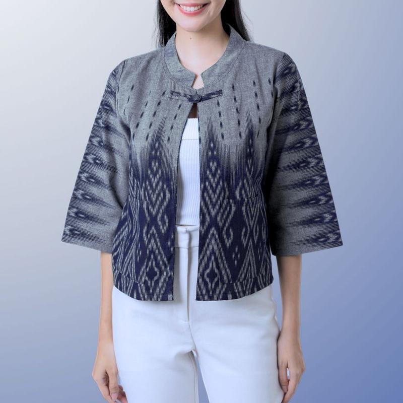 

ZANZEA Женская блузка-кардиган с этническим принтом, повседневная, со стойкой, рукав 3/4 S серый