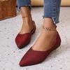 Korean Version of Foreign Trade New Pointed Embossed Flat Bottom Shallow Mouth Single Shoes Women's Large Size V Mouth Breathable Lazy Work Shoes
