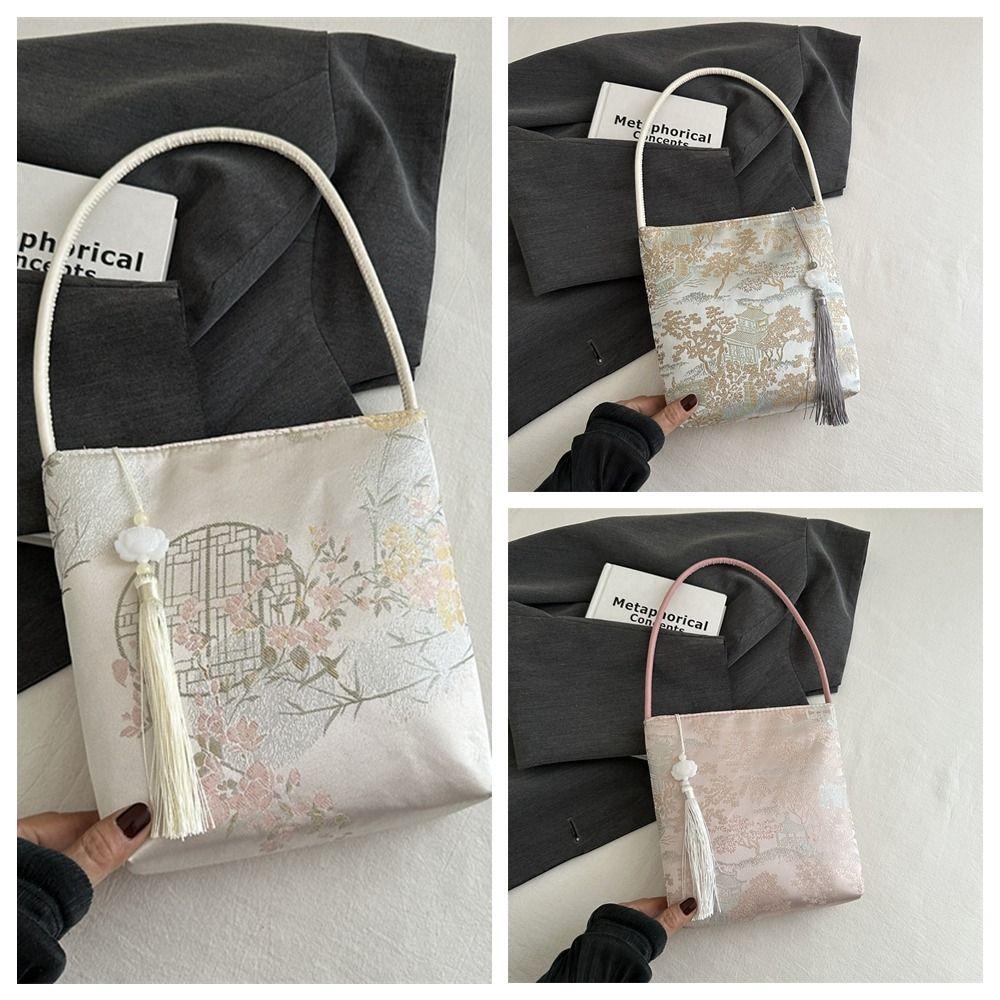 Simple Printed Embroidery Shoulder Bag Large Capacity Handbag New Chinese Style Handbag Tote Bag Floral Flower Underarm Bag Gift