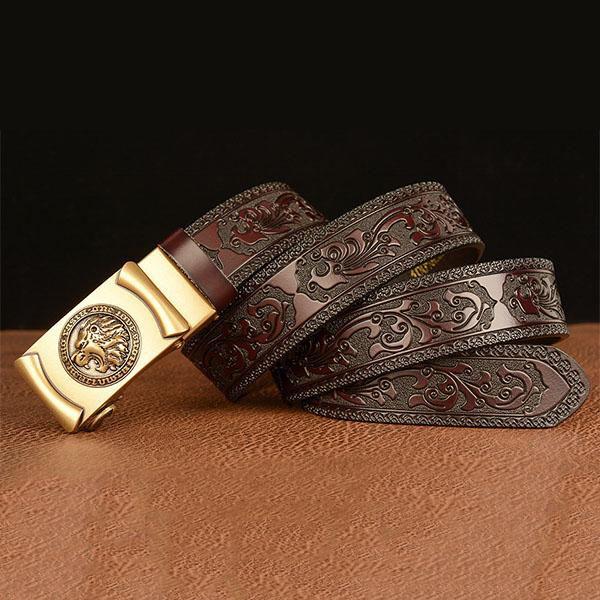 Fashion Male Belt Genuine Leather Belt for Men Carving Pattern Automatic Buckle Belt Strap for Jeans
