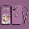 Liquid Silicone Case For 17 16 16e 15 13 Mini 14 12 11 Pro Max Plus Phone Holder Ring Stand Protect Cover Wrist Strap