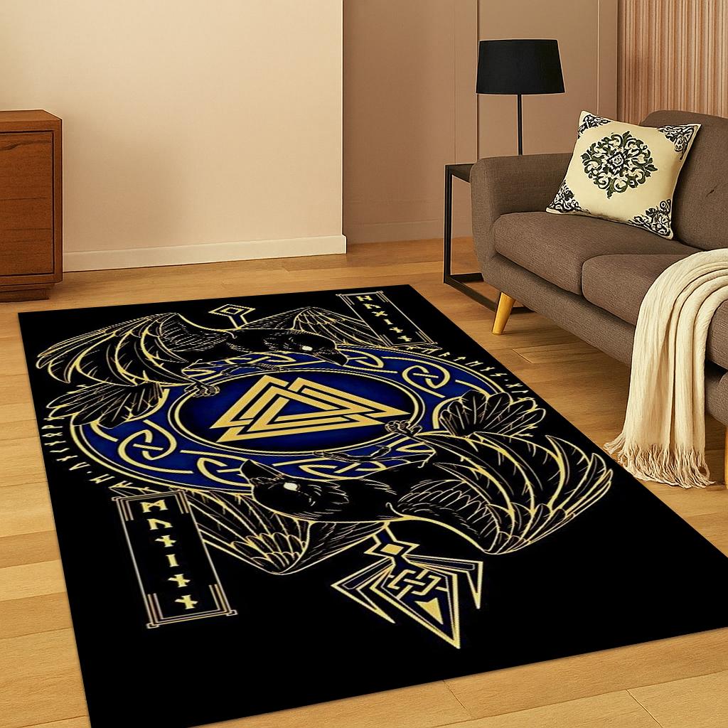 Mysterious Crow Viking Rune Yggdrasil Norse Carpet Rug for Living Room Sofa Home Bedroom Doormat Decor,Kid Play Non-slip Area
