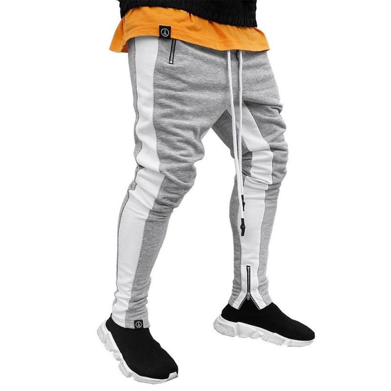 New Drawstring Trousers Leg Zip Double Pocket Zip Sports Trousers Fashion Men's Striped Trousers