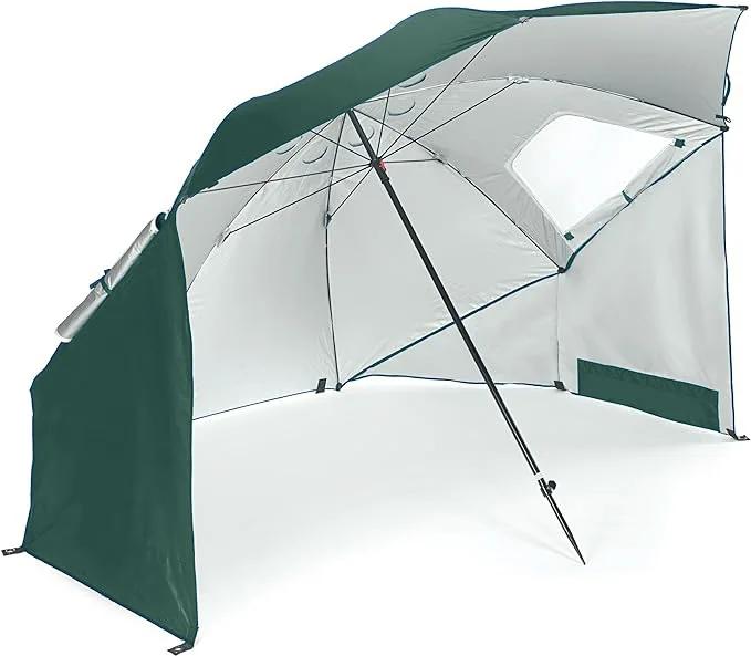 2.4 meters outdoor camping parasol with mesh window portable dual-purpose beach tent umbrella