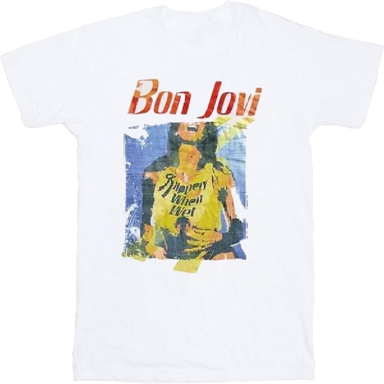 Bon Jovi Men s Slippery When Wet Original Cover T-Shirt White S