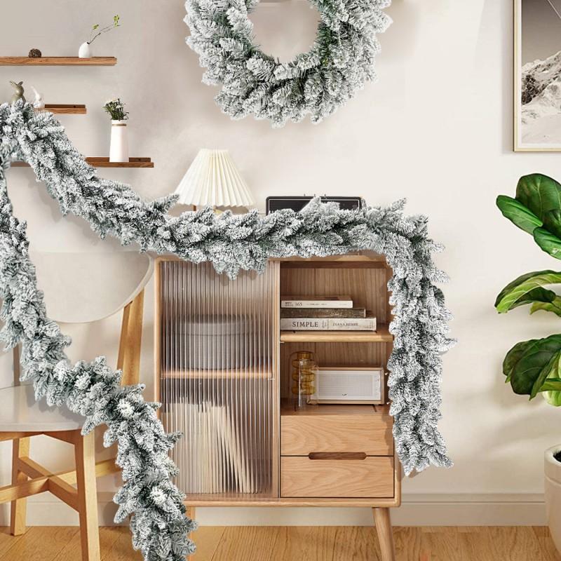 Flocked PE Christmas Garland Vine Stair Railing Door Wreath Decor US Style Holiday Home Decoration