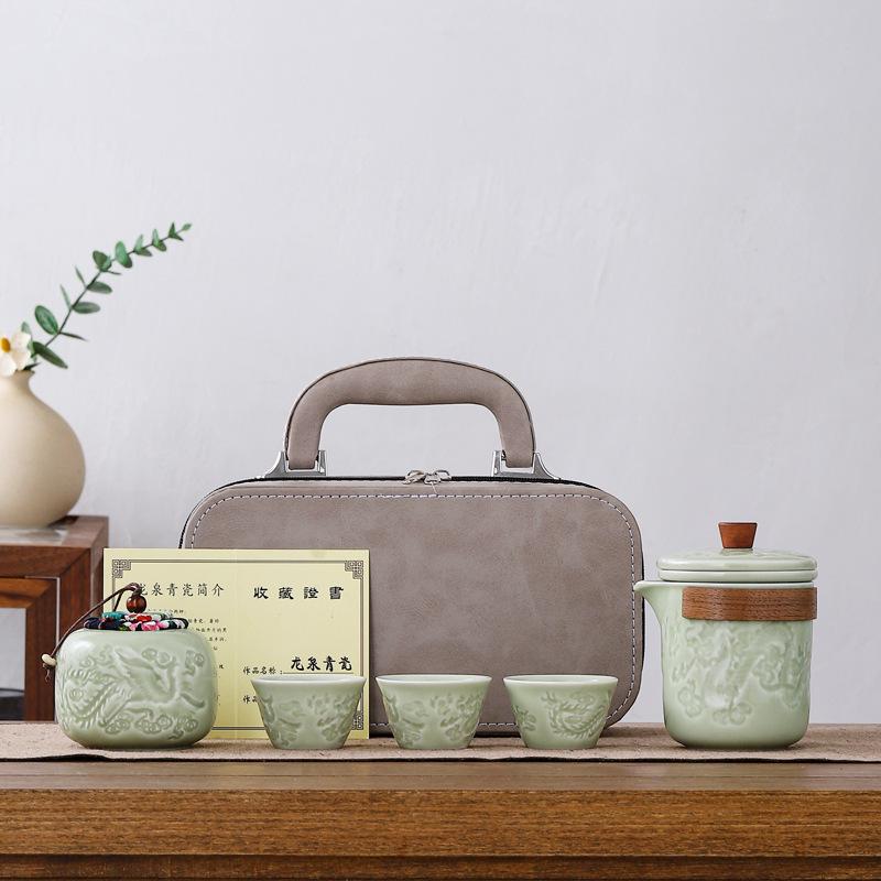 Celadon Travel Tea Set Outdoor Camping Portable Express Cup Gift Box Gift