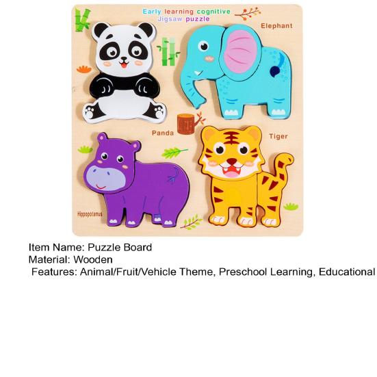 1 Set Wooden Animal Puzzle Board Cartoon Fruit Vehicle Puzzle Matching Board Toddlers Fine Motor Skills Portable Travel Preschool Learning Educational