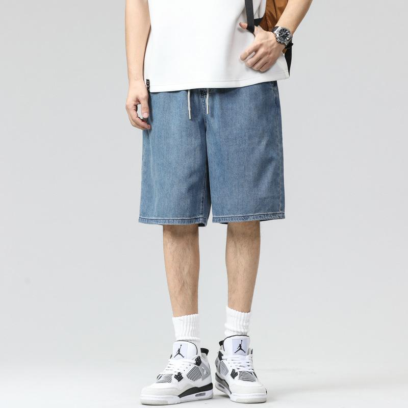 

High Street Light Color Thin Denim Shorts Retro Straight Loose Casual Mid-sized Pants 4XL синий