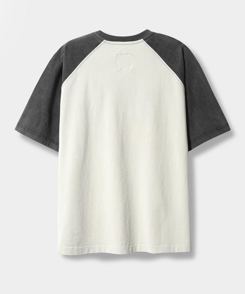 Dimiteulibeullaeg Raglan Color Block Pigment Artwork Short Sleeve T-Shirt_Cream & Black