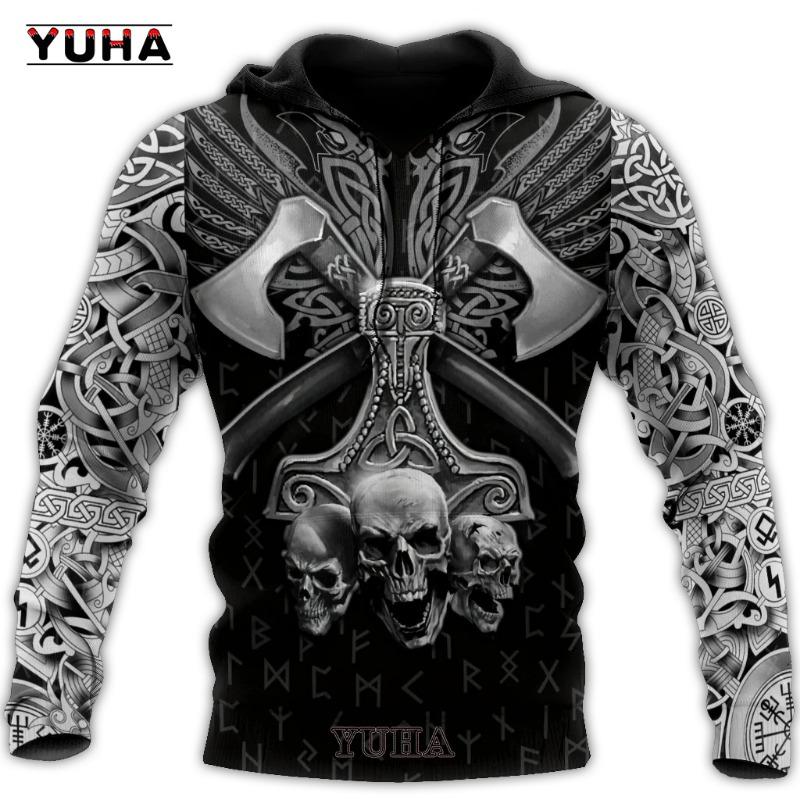 Men's Sweatshirts 3D Print Vikings Classic Wolf Men's Hoodies Jacket Spring Autumn Fashion Pullovers Hip Hop Punk Oversized Clo