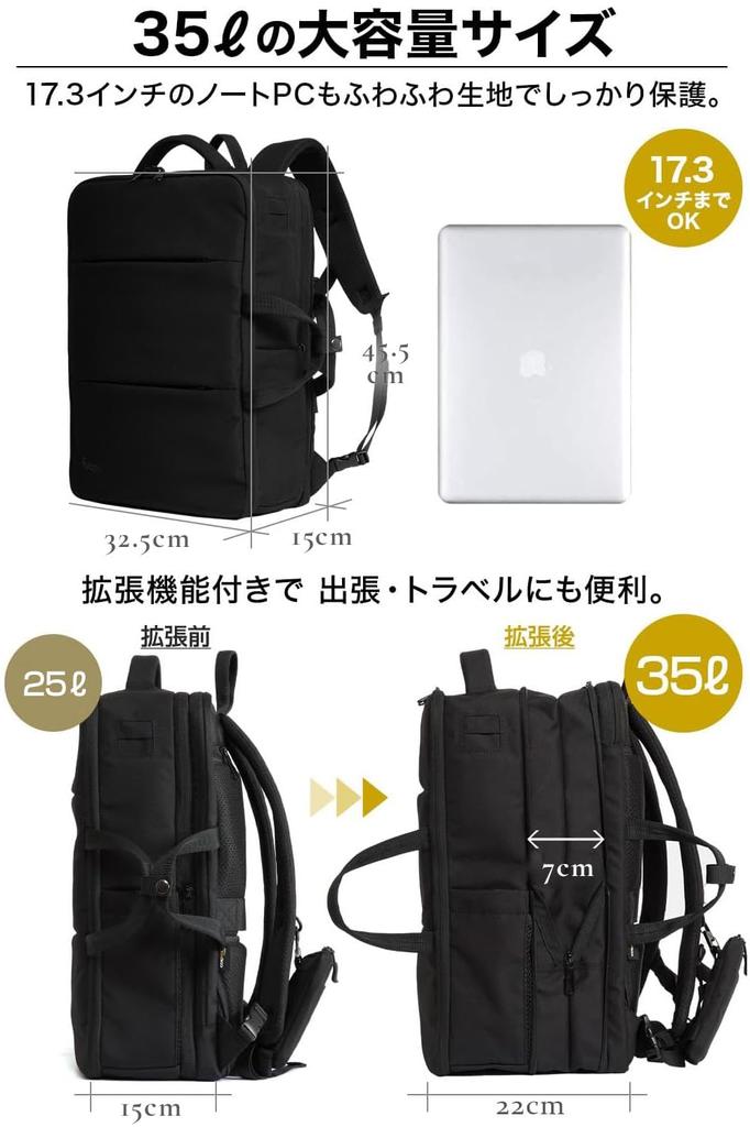 Evoon Backpack for 35L Large Capacity Business Backpack with Expandable USB Screen Multi-Business 4.0 Men, Storage, Water-Repellent Design, Port,