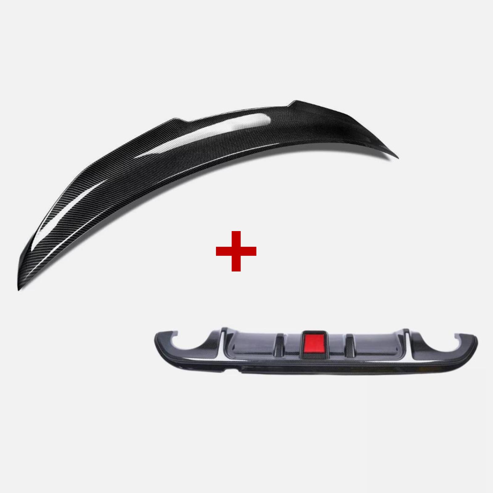 Carbon Fiber Look Car Rear Bumper Diffuser & Rear Spoiler For Infiniti Q50 2014~2017 Rear Wing Spoiler Lip BodyKit Auto Parts 2PCS
