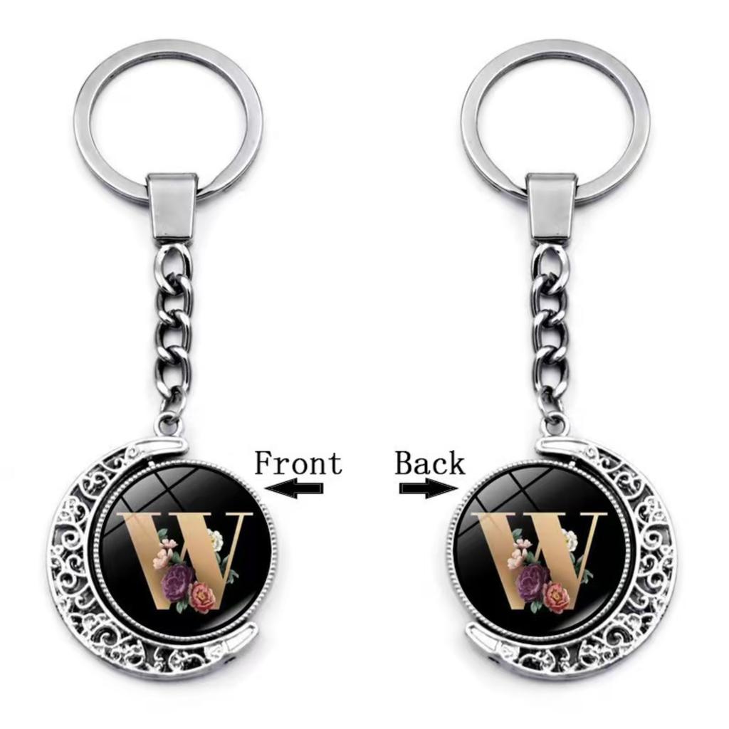 Personalized Alphabet Keychain Pendant with Decorative Floral Initial Design for Bags Backpacks and Keys Gift