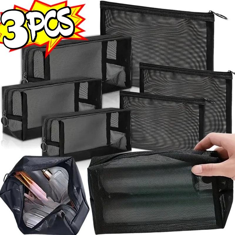 1/3pcs Mesh Clear Cosmetic Bags Small Large Black Makeup Bag Portable Travel Toiletry Organizer Case Lipstick Storage Pouch