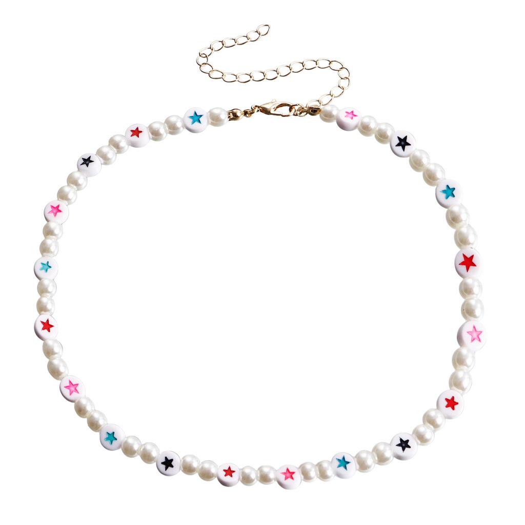 European and American Ethnic Style Color Five-pointed Star Love Hand-woven Beaded Imitation Pearl Necklace Choker
