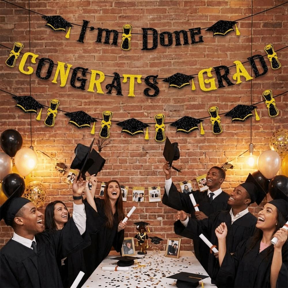 Gold Shining Graduation Party Banner Glitter Decor Graduation Hanging Banner  Party Decorations