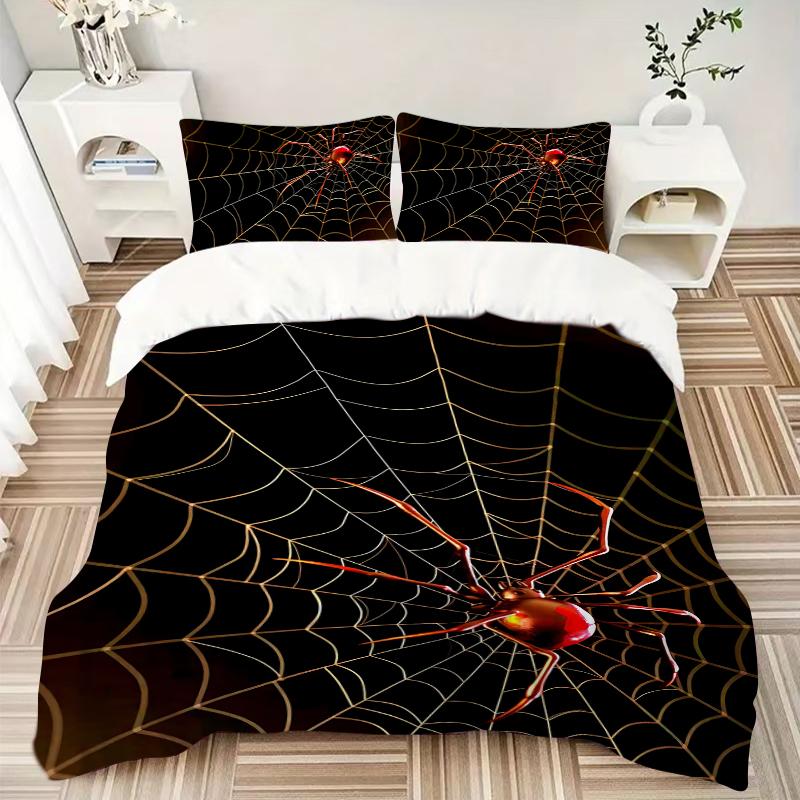 3Pcs Spider Web Night Bedding Set Soft Fabric Duvet Cover Pillowcases Home Xmas Halloween Gift 1 Duvet Cover 2 Pillowcase S1316