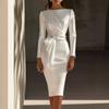 Summer European and American elegant sleeveless waist thin lace-up hip skirt slim temperament dress dress
