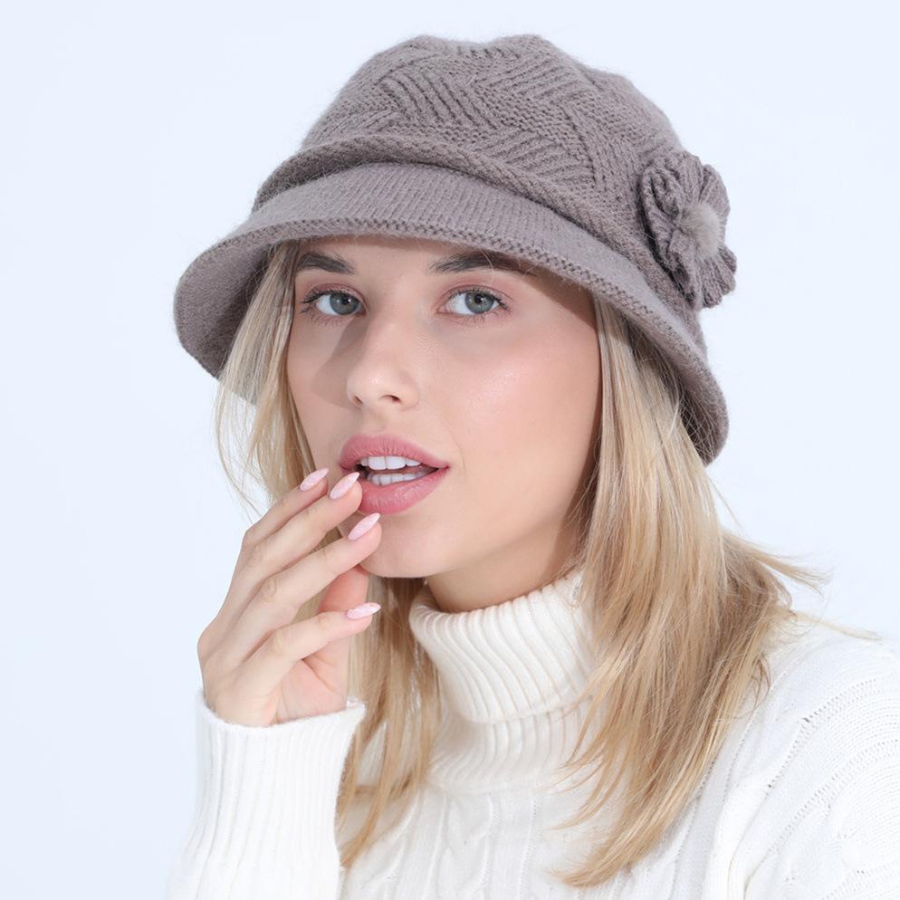 Chapeau en laine pour femmes, automne et hiver, fleur, mère, lapin, Pot, peluche, épaissi, maintien au chaud