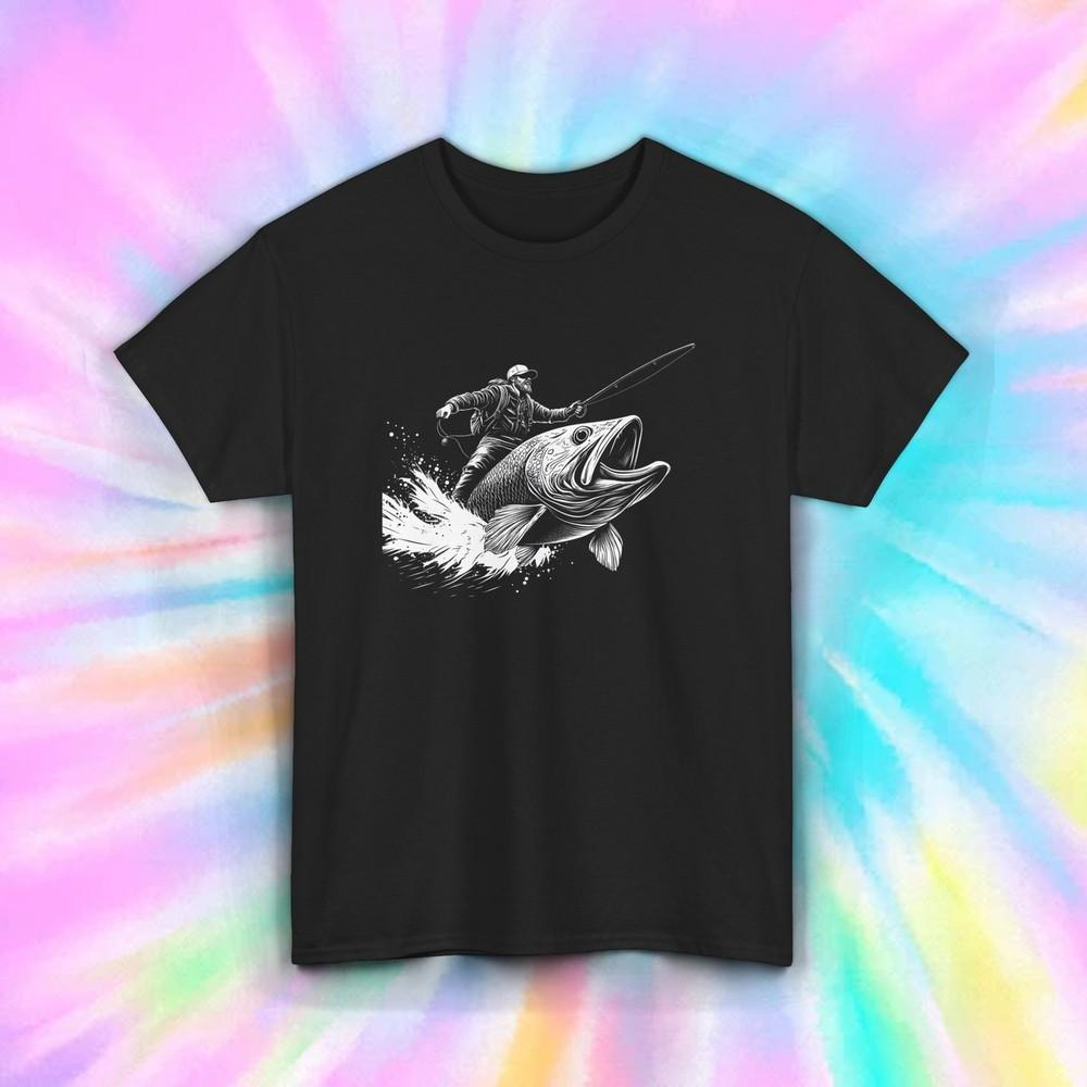 

Fisherman Riding Fish T-Shirt Funny Fishing Graphic Outdoor Tee S-5XL XL