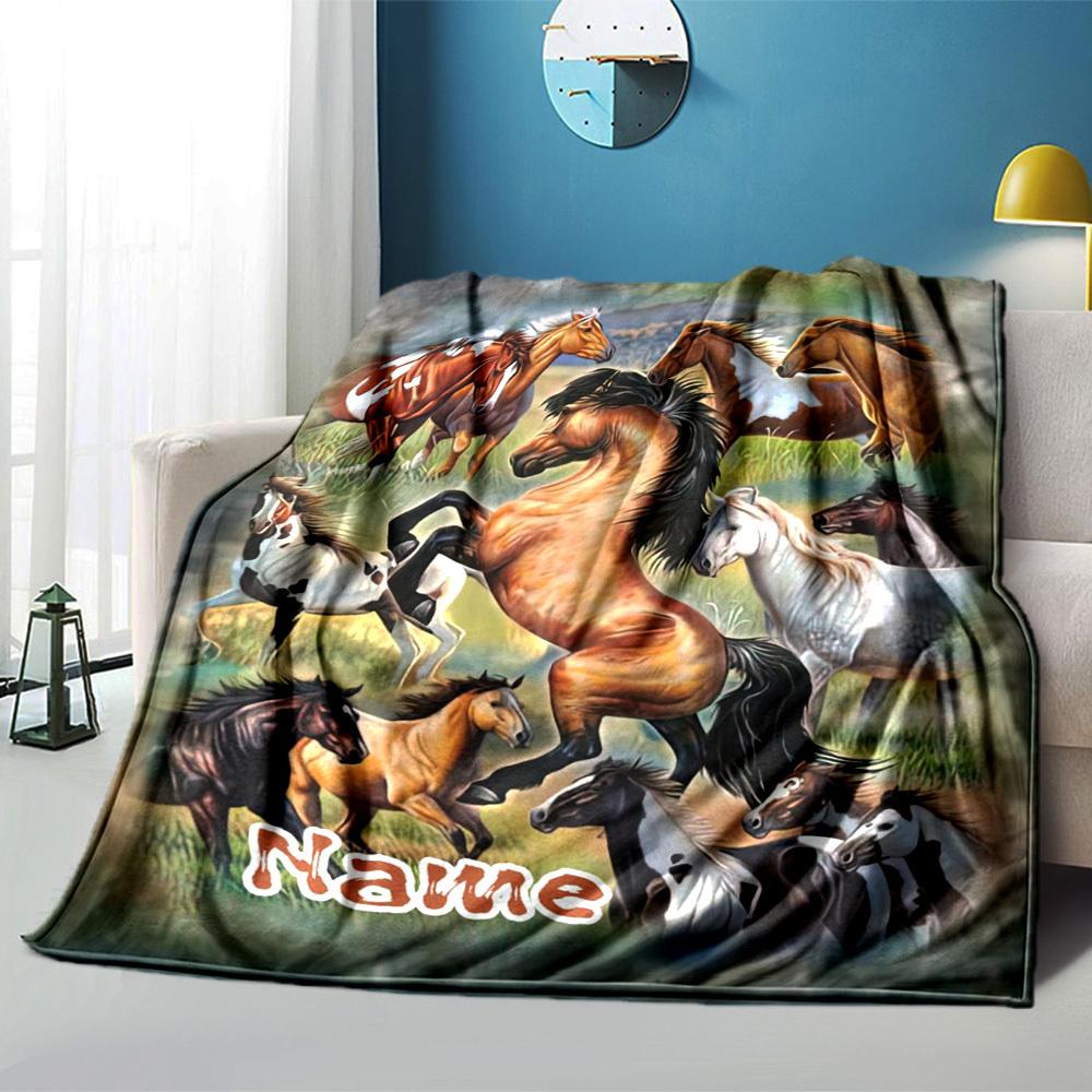 Wild Horses Home Customize Your Name Blankets Comfortable Soft Lightweight Allseason Multipurpose Blanket For Picnics Sofas Offices Beds Living Rooms