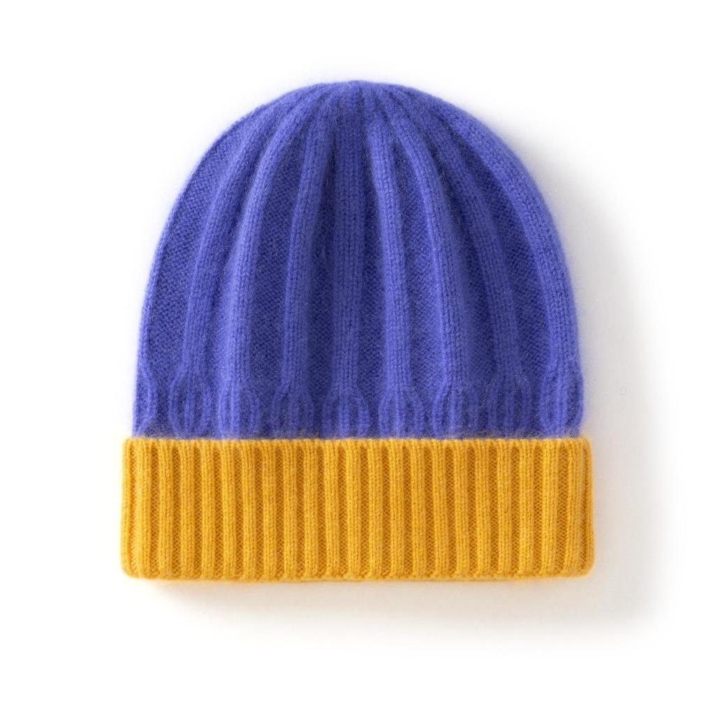 2025 Autumn/Winter Children's Cashmere Color Block Knit Beanie - Fashionable and Versatile Headwear