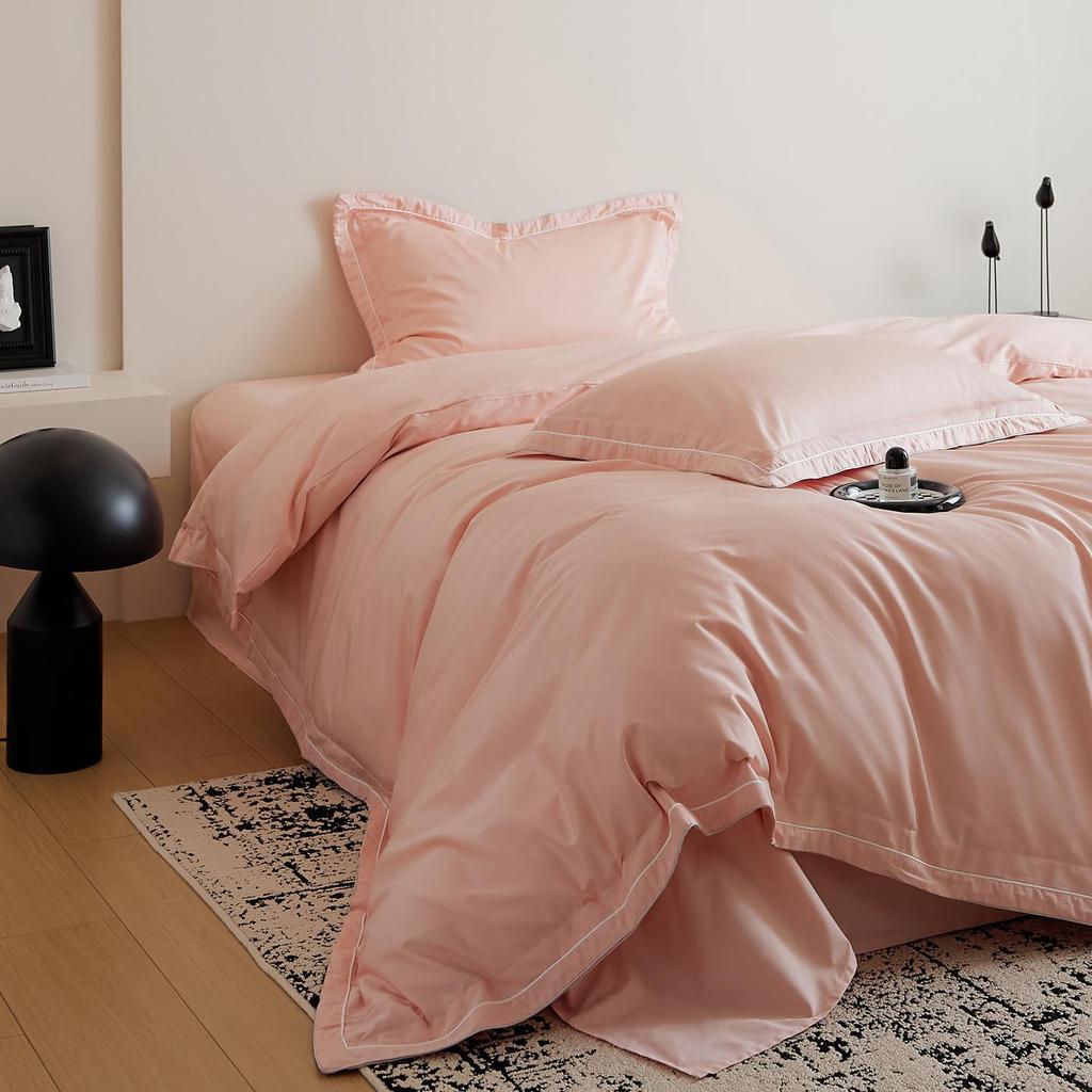 100-Piece Luxury Cotton Satin Bedding Set – Solid Color Duvet Cover with Xinjiang Long-Staple Cotton Sheets.
