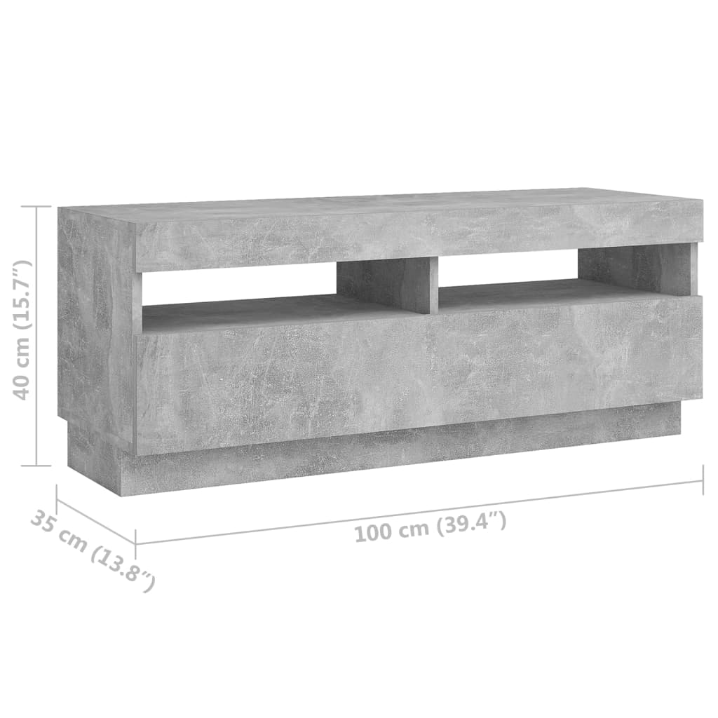 TV Stand with LED Lights Concrete Grey 300 x 35 x 40 cm