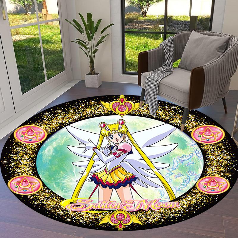 1 szt. Kryształowy okrągły dywanik Sailor Moon, Wykonany z poliestru, Idealny do dekoracji krzeseł biurowych, salonów