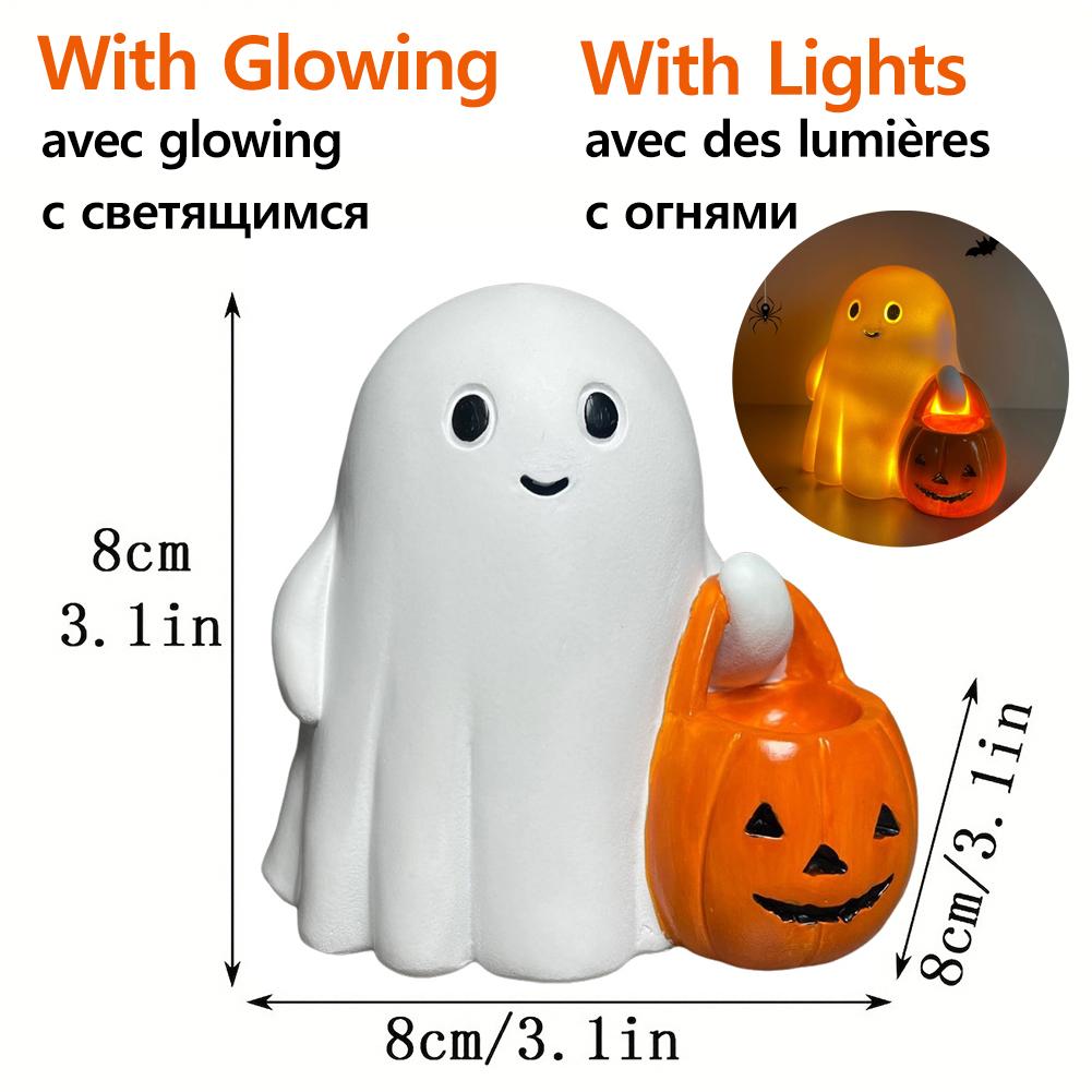 2025 Halloween Ghost Statue Resin Horror Halloween Ornament Ghost Pumpkin StatueHalloween Decorative (with Light/no Light)