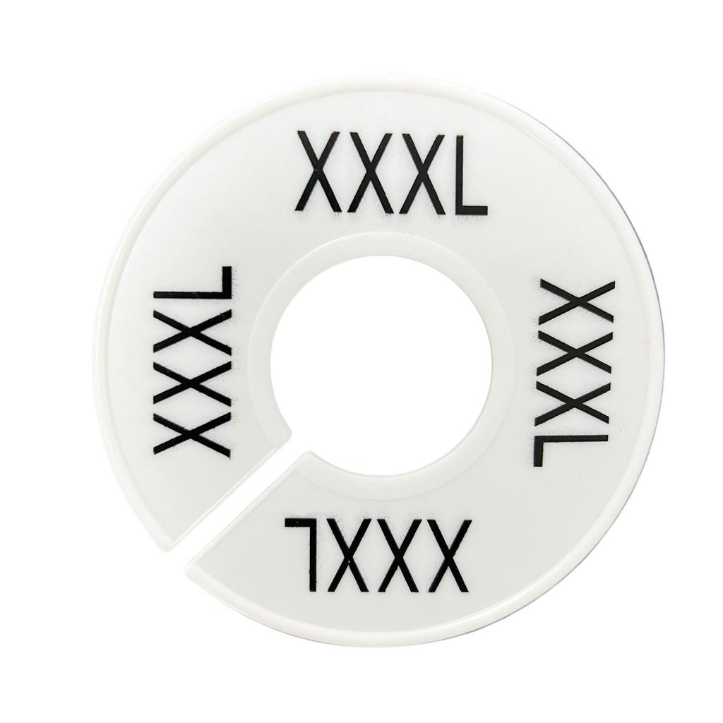 White Double-Sided Round Plastic Clothing Size Dividers with Printed Design for Closet Organization