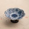 Retro Blue and White Ceramic High-Foot Snack Plate
