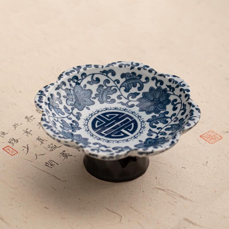 Retro Blue and White Ceramic High-Foot Snack Plate